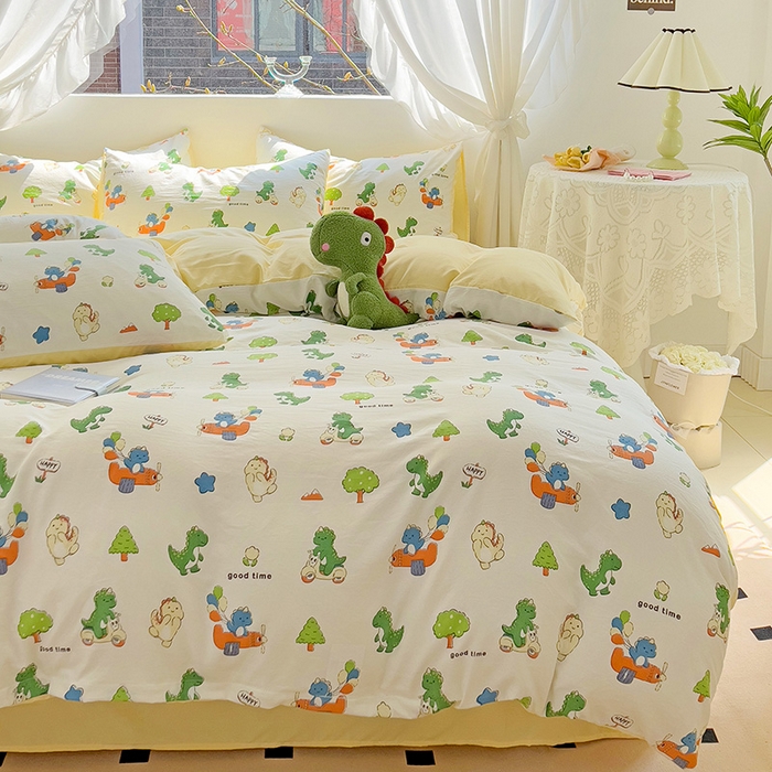 91家纺网 家纺一手货源 找家纺 优选良品 2025新款直播爆款母婴级水洗皱皱棉四件套小碎花被套床笠款三件套 森林世界