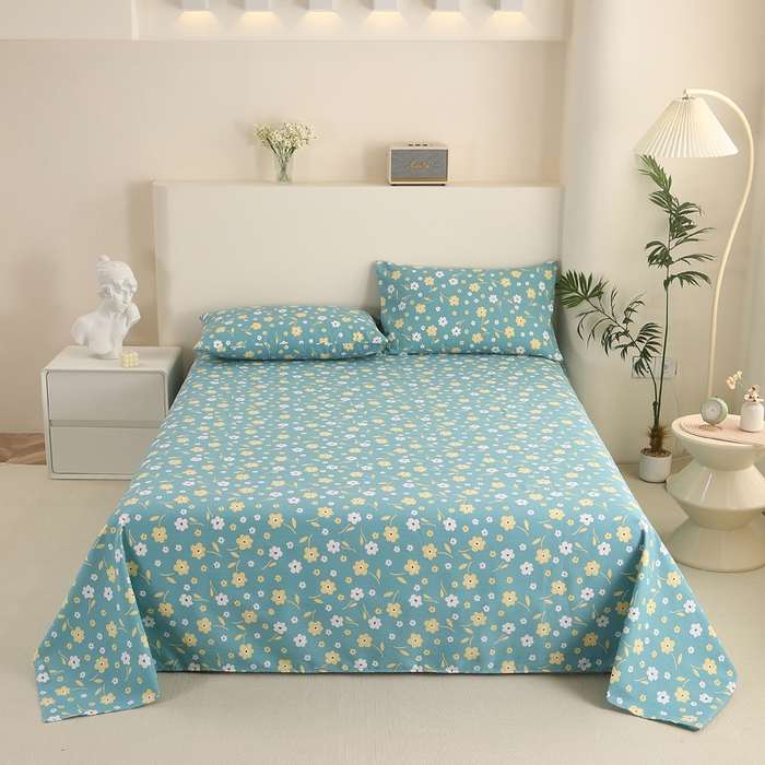 91家纺网 家纺一手货源 找家纺 棉乐町家居 2025新款三枚段条卷边老粗布床单套件 繁花热情-原棉款