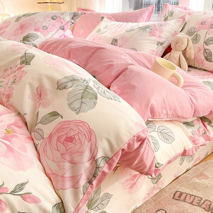 91家纺网 家纺一手货源 找家纺 绵庭家纺 2024新款AB版12868全棉印花单枕套 云花妙染