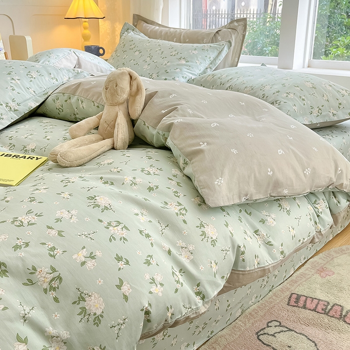 91家纺网 家纺一手货源 找家纺 绵庭家纺 2024新款AB版全棉印花系列四件套 盛夏茶花