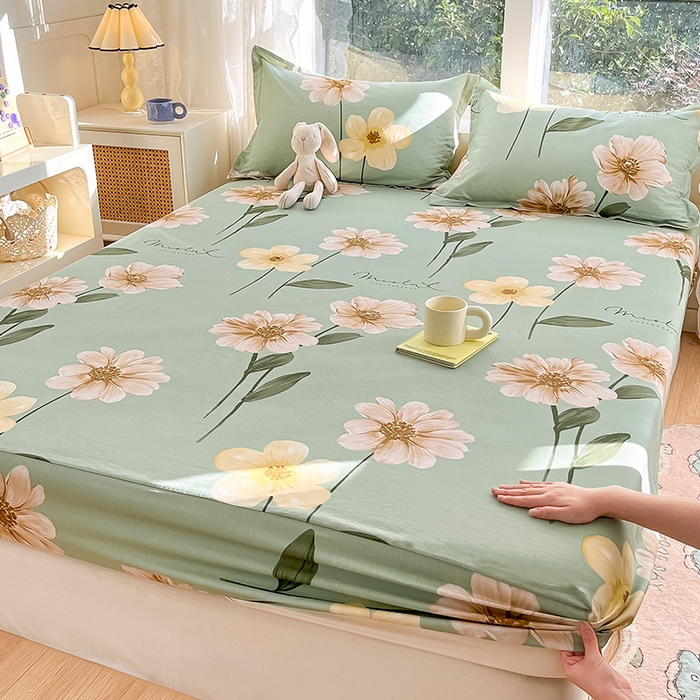 91家纺网 家纺一手货源 找家纺 绵庭家纺 2024新款AB版12868全棉印花单床笠  千垛嫚柔