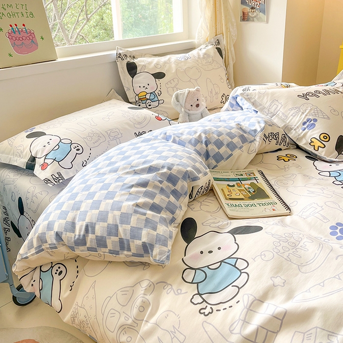 91家纺网 家纺一手货源 找家纺 绵庭家纺 2024新款AB版12868全棉印花单枕套 蓝色小狗