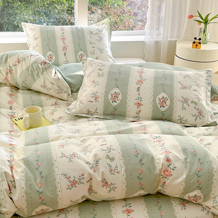 91家纺网 家纺一手货源 找家纺 绵庭家纺 2024新款AB版12868全棉印花单被套 娴静小花