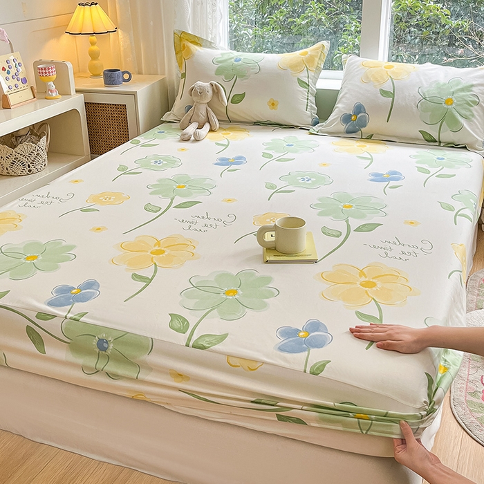 91家纺网 家纺一手货源 找家纺 绵庭家纺 2024新款AB版12868全棉印花单床笠  惊鸿仙子绿