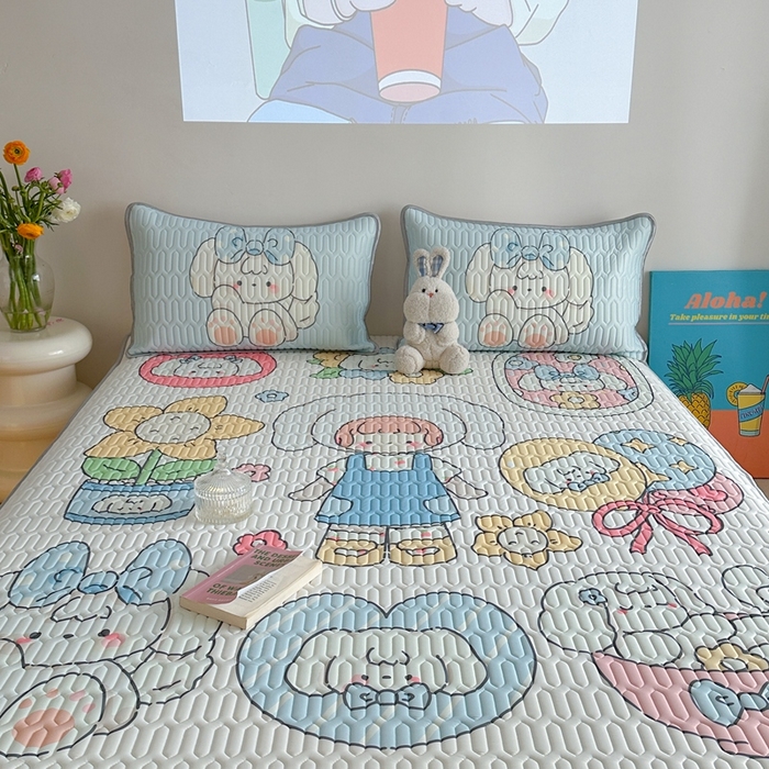 91家纺网 家纺一手货源 找家纺 美乐迪 2024新款大版乳胶凉席 蓝色女孩