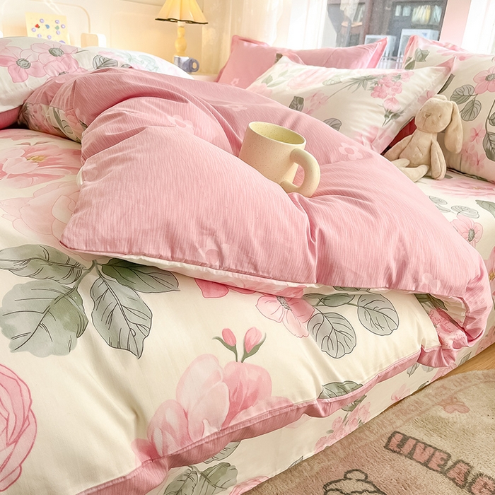 91家纺网 家纺一手货源 找家纺 绵庭家纺 2024新款AB版12868全棉印花单枕套 云花妙染