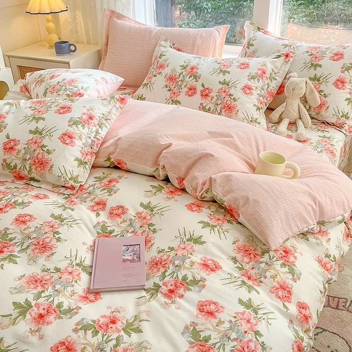 91家纺网 家纺一手货源 找家纺 绵庭家纺 2024新款AB版12868全棉印花单被套 叶语初晴