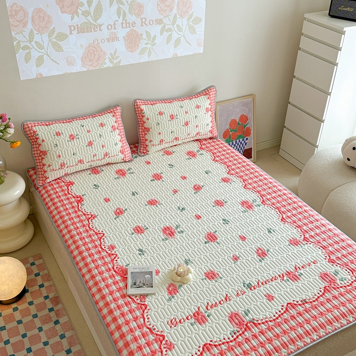 91家纺网 家纺一手货源 找家纺 美乐迪 2024新款大版乳胶凉席 玫瑰花园