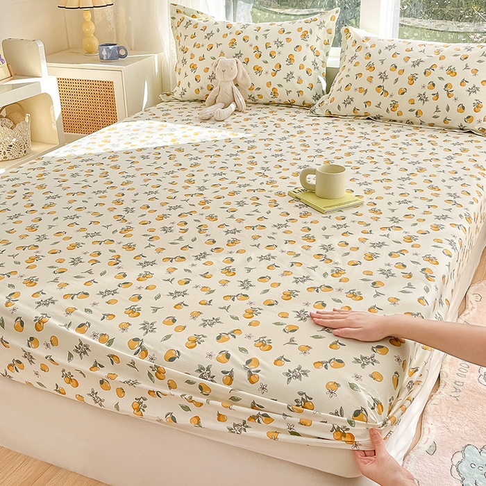 91家纺网 家纺一手货源 找家纺 绵庭家纺 2024新款AB版12868全棉印花单床笠  蜜橙