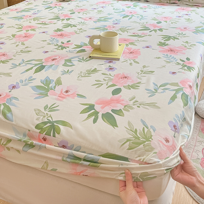 91家纺网 家纺一手货源 找家纺 绵庭家纺 2024新款AB版12868全棉印花单床笠  繁花漫漫