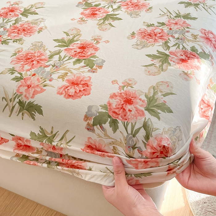 91家纺网 家纺一手货源 找家纺 绵庭家纺 2024新款AB版12868全棉印花单床笠  叶语初晴