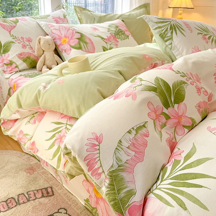 91家纺网 家纺一手货源 找家纺 绵庭家纺 2024新款AB版12868全棉印花单枕套 粉朵华颂