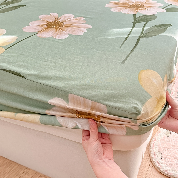 91家纺网 家纺一手货源 找家纺 绵庭家纺 2024新款AB版12868全棉印花单床笠  千垛嫚柔