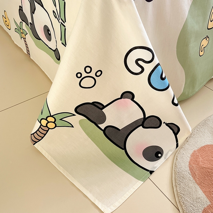 91家纺网 家纺一手货源 找家纺 绵庭家纺 2024新款AB版全棉印花系列四件套 熊猫戏水绿