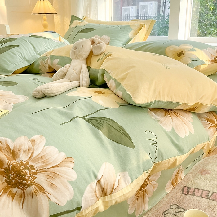 91家纺网 家纺一手货源 找家纺 绵庭家纺 2024新款AB版全棉印花系列四件套 千垛嫚柔