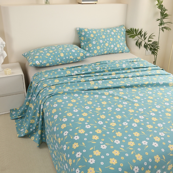 91家纺网 家纺一手货源 找家纺 棉乐町家居 2025新款三枚段条卷边老粗布床单套件 繁花热情-原棉款