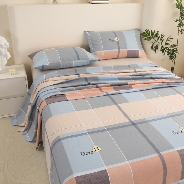 91家纺网 家纺一手货源 找家纺 棉乐町家居 2025新款三枚段条卷边老粗布床单套件 尚雅格调-原棉款