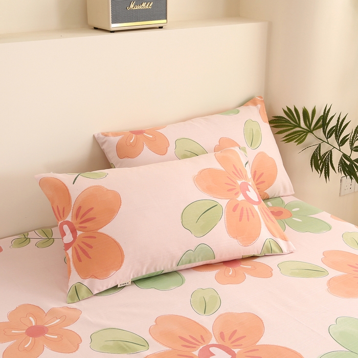 91家纺网 家纺一手货源 找家纺 棉乐町家居 2025新款三枚段条卷边老粗布床单套件 花恋曲-原棉款