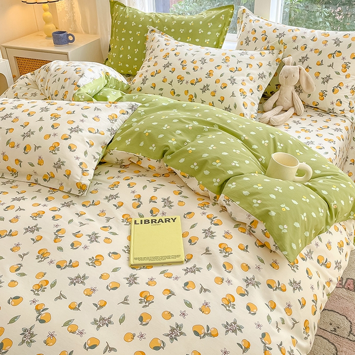 91家纺网 家纺一手货源 找家纺 绵庭家纺 2024新款AB版12868全棉印花单被套 蜜橙