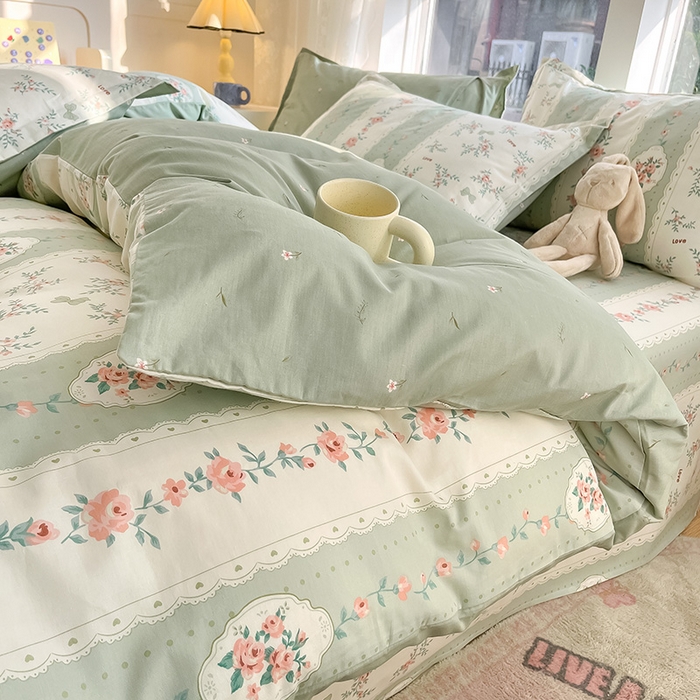 91家纺网 家纺一手货源 找家纺 绵庭家纺 2024新款AB版12868全棉印花单被套 娴静小花