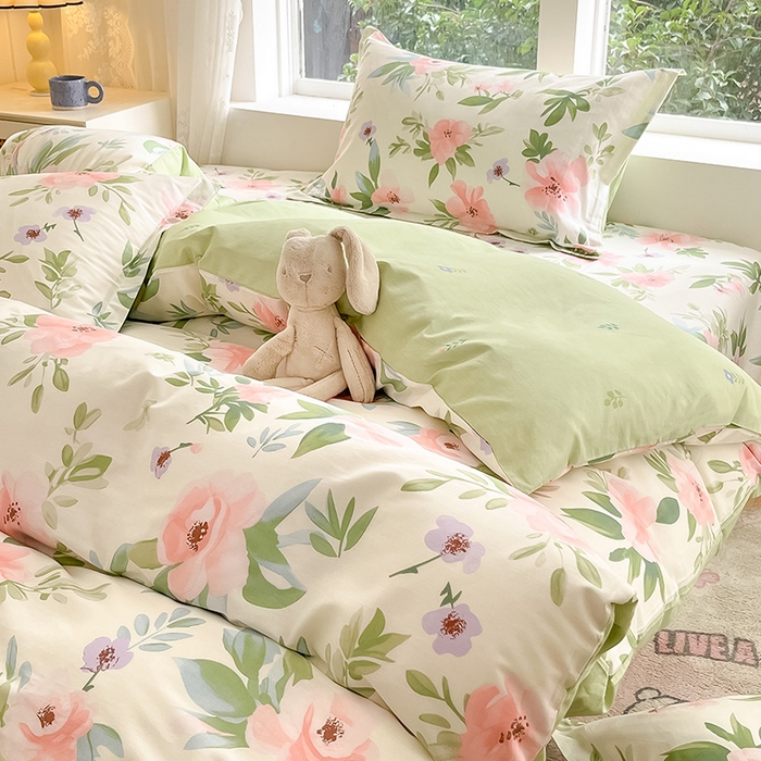 91家纺网 家纺一手货源 找家纺 绵庭家纺 2024新款AB版全棉印花系列四件套 繁花漫熳