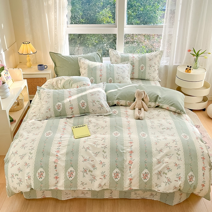 91家纺网 家纺一手货源 找家纺 绵庭家纺 2024新款AB版全棉印花系列四件套 娴静小花