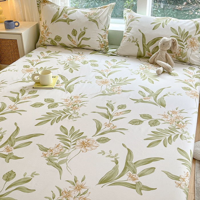 91家纺网 家纺一手货源 找家纺 绵庭家纺 2024新款AB版12868全棉印花单床笠  羽飞舞