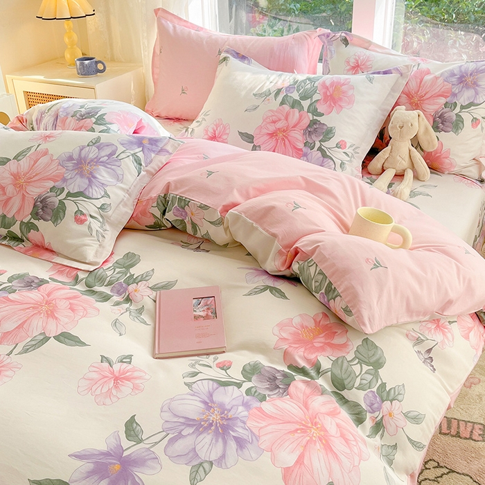 91家纺网 家纺一手货源 找家纺 绵庭家纺 2024新款AB版12868全棉印花单被套 水榭听香-米