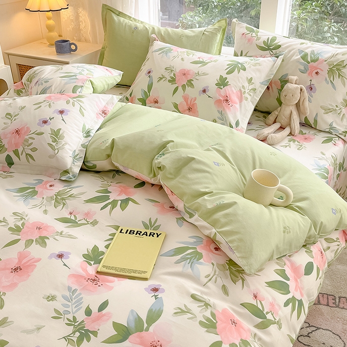 91家纺网 家纺一手货源 找家纺 绵庭家纺 2024新款AB版12868全棉印花单被套 繁花漫熳