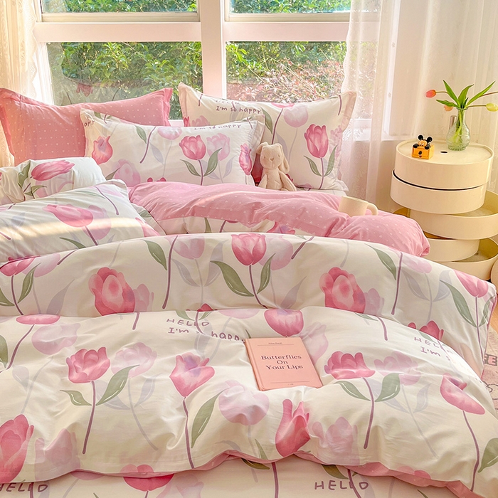 91家纺网 家纺一手货源 找家纺 绵庭家纺 2024新款AB版12868全棉印花单枕套 花梦里