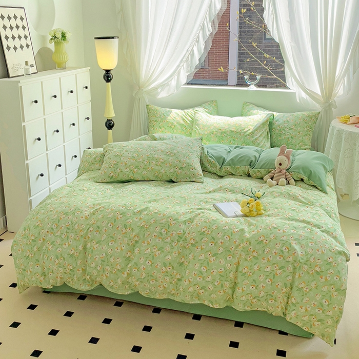 91家纺网 家纺一手货源 找家纺 优选良品 2025新款直播爆款母婴级水洗皱皱棉四件套小碎花被套床笠款三件套 繁花