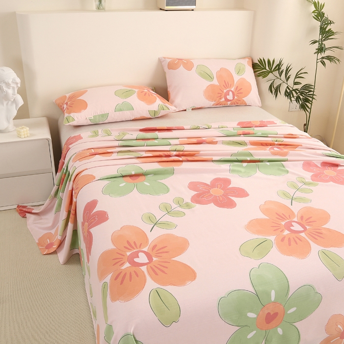 91家纺网 家纺一手货源 找家纺 棉乐町家居 2025新款三枚段条卷边老粗布床单套件 花恋曲-原棉款