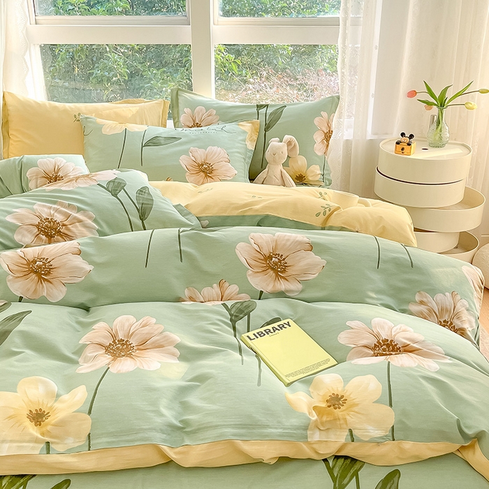 91家纺网 家纺一手货源 找家纺 绵庭家纺 2024新款AB版全棉印花系列四件套 千垛嫚柔