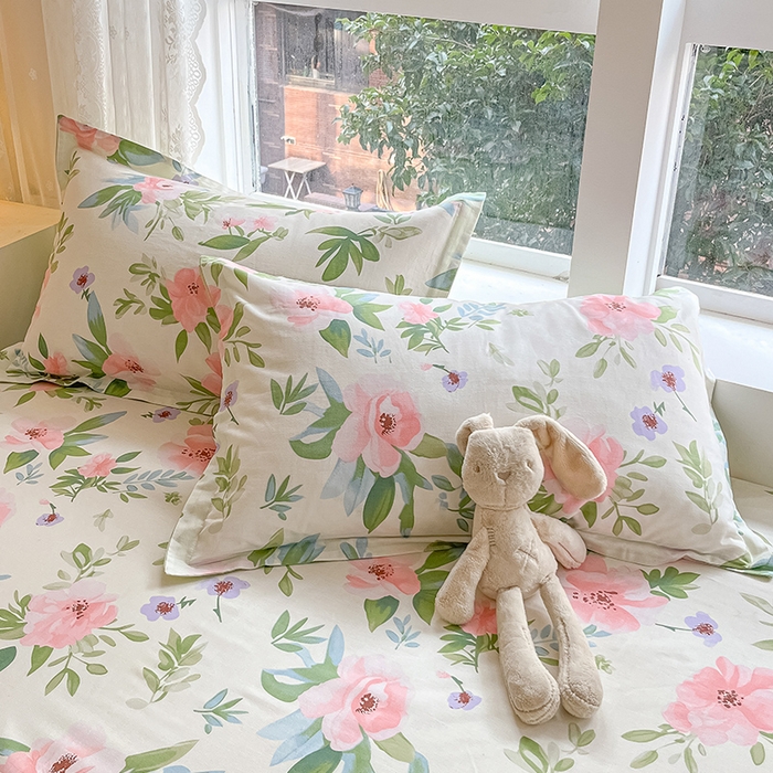 91家纺网 家纺一手货源 找家纺 绵庭家纺 2024新款AB版12868全棉印花单床笠  繁花漫漫