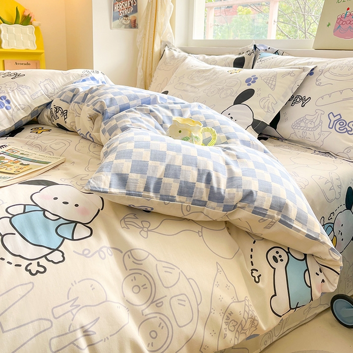 91家纺网 家纺一手货源 找家纺 绵庭家纺 2024新款AB版12868全棉印花单枕套 蓝色小狗