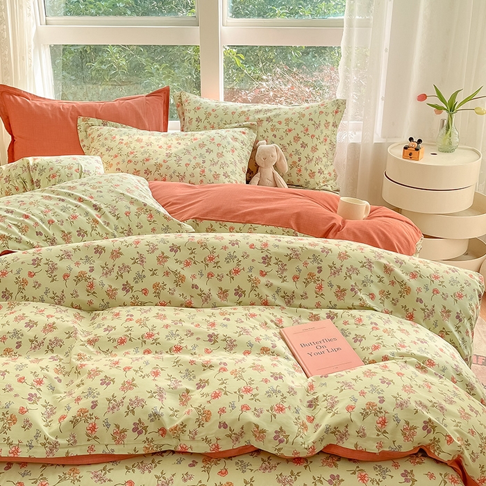 91家纺网 家纺一手货源 找家纺 绵庭家纺 2024新款AB版12868全棉印花单被套 甜蜜花房