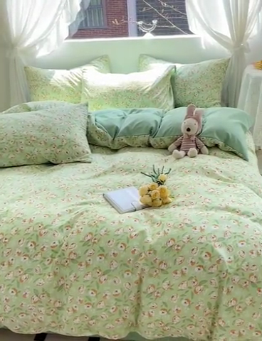 91家纺网 家纺一手货源 找家纺 优选良品 2025新款直播爆款母婴级水洗皱皱棉四件套小碎花被套床笠款三件套 繁花