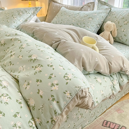 绵庭家纺 2024新款AB版12868全棉印花单被套 盛夏茶花