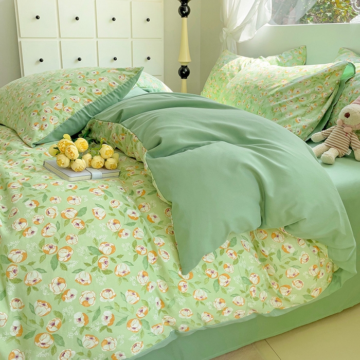 91家纺网 家纺一手货源 找家纺 优选良品 2025新款直播爆款母婴级水洗皱皱棉四件套小碎花被套床笠款三件套 繁花