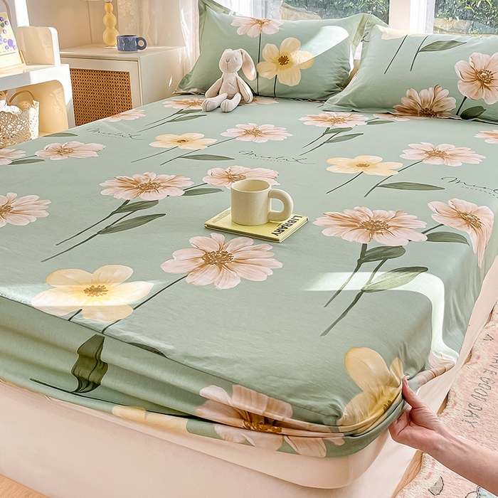 91家纺网 家纺一手货源 找家纺 绵庭家纺 2024新款AB版12868全棉印花单床笠  千垛嫚柔