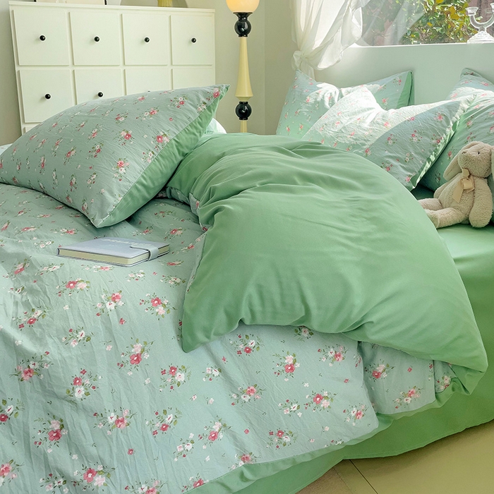 91家纺网 家纺一手货源 找家纺 优选良品 2025新款直播爆款母婴级水洗皱皱棉四件套小碎花被套床笠款三件套 温茶