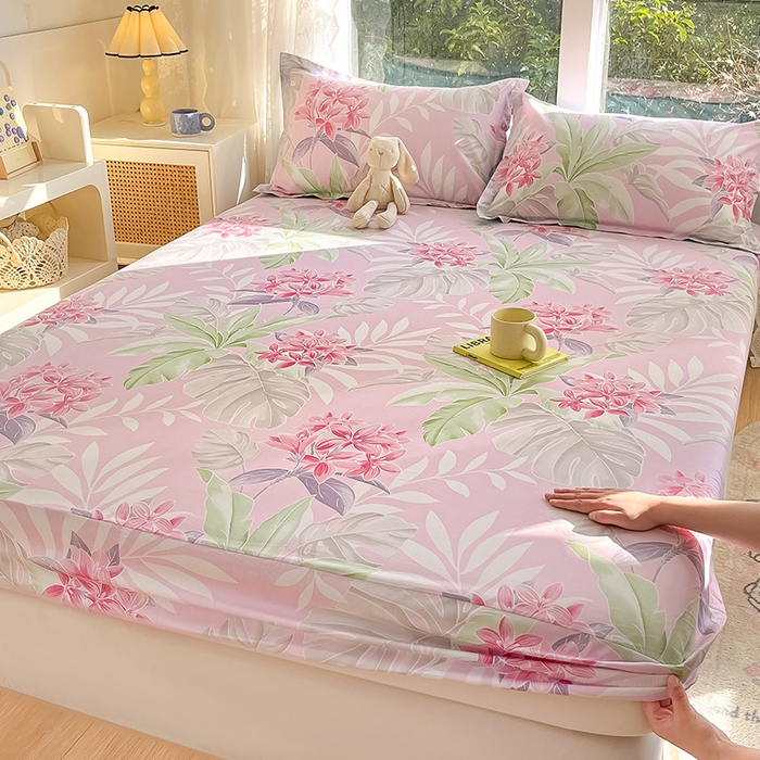 91家纺网 家纺一手货源 找家纺 绵庭家纺 2024新款AB版12868全棉印花单床笠  花影缤纷