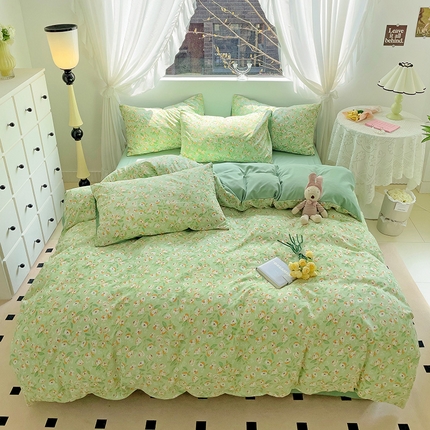 91家纺网 家纺一手货源 找家纺 优选良品 2025新款直播爆款母婴级水洗皱皱棉四件套小碎花被套床笠款三件套 繁花