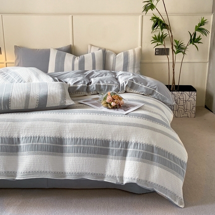 ab家纺 2024新款彩条双层纱提花四件套 格调灰