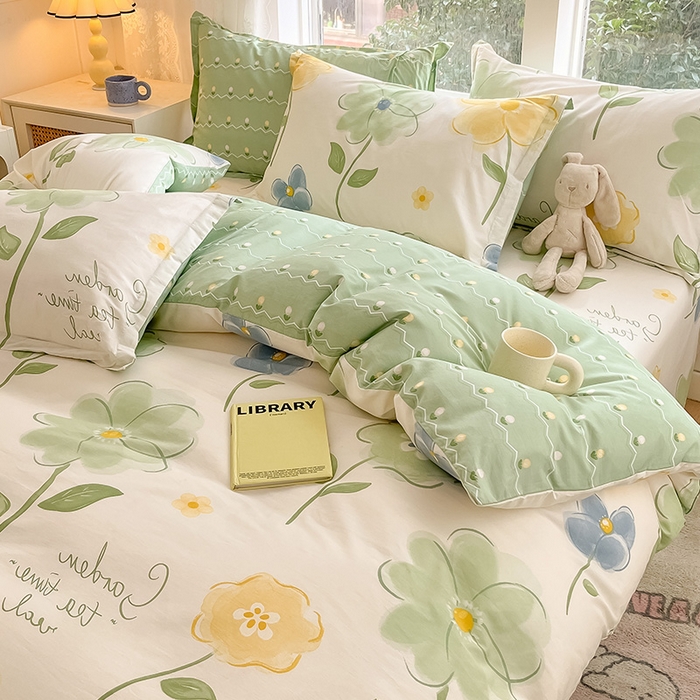 91家纺网 家纺一手货源 找家纺 绵庭家纺 2024新款AB版12868全棉印花单被套 惊鸿仙子绿