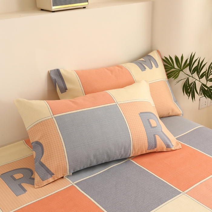 91家纺网 家纺一手货源 找家纺 棉乐町家居 2025新款三枚段条卷边老粗布床单套件 字母风格-原棉款