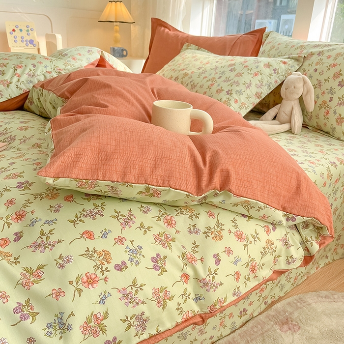 91家纺网 家纺一手货源 找家纺 绵庭家纺 2024新款AB版12868全棉印花单枕套 甜蜜花房