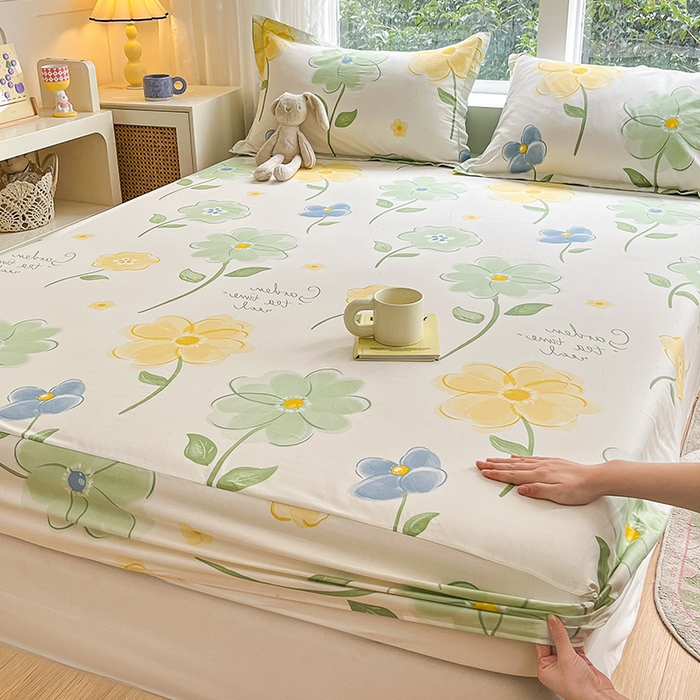 91家纺网 家纺一手货源 找家纺 绵庭家纺 2024新款AB版12868全棉印花单床笠  惊鸿仙子绿