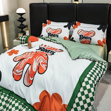 91家纺网 家纺一手货源 找家纺 （总）色鬼布艺 2024新款大牌风进口双面冰丝四件套水洗真丝四件套直播爆款暴力熊