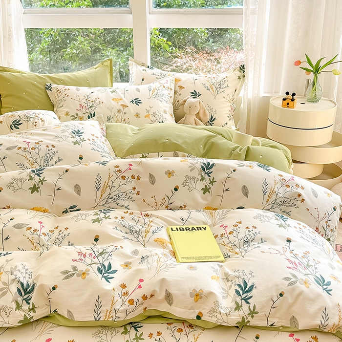 91家纺网 家纺一手货源 找家纺 绵庭家纺 2024新款AB版12868全棉印花单枕套 东篱桔梗